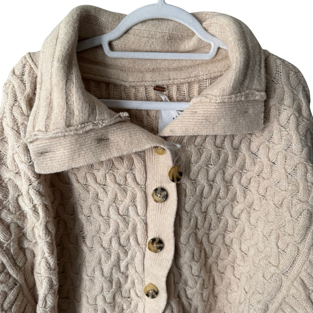 Free People Mae Cable Knit Cardigan Sweater - Tan Size M Boho Cozy Chic Neutral - Picture 8 of 14